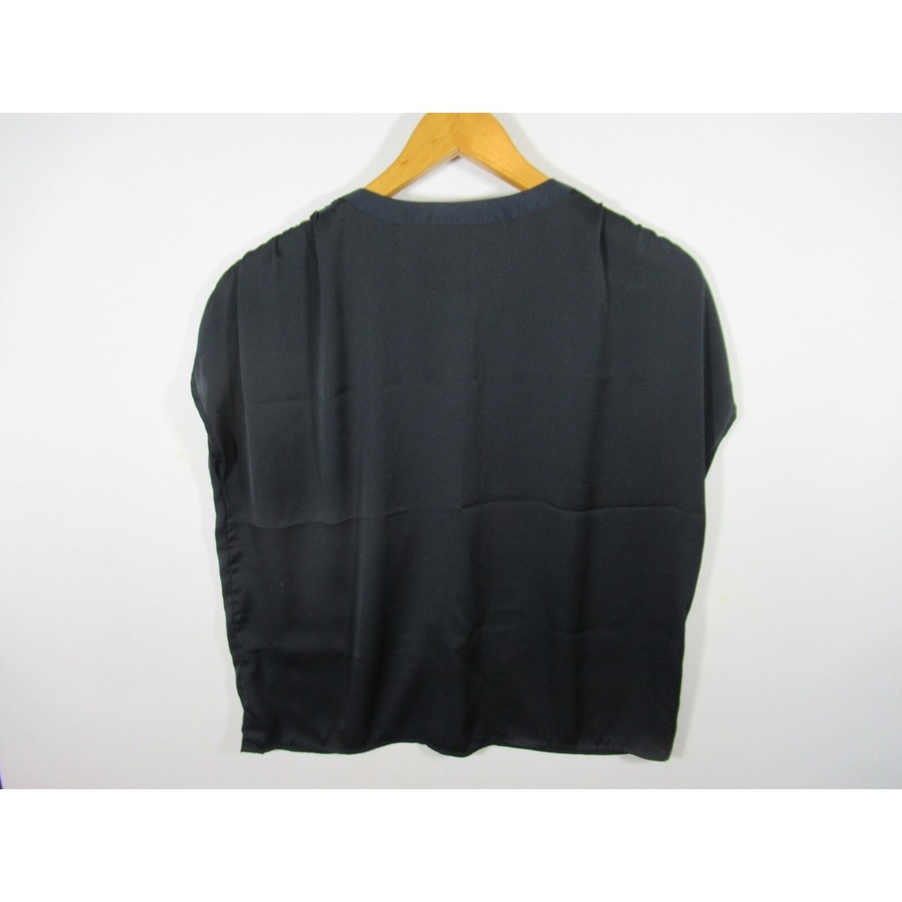 LOFT Satin Cap Sleeve Blouse Petite Women PM Navy Blue V-neck - Picture 5 of 5